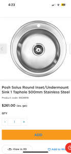 Posh Solus Round inset/undermount sink
