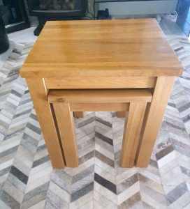 2 coffee tables stackable solid oak
