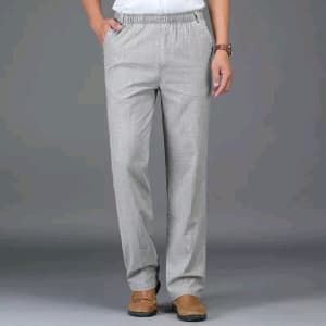NEW Pants Trousers MENS Casual ELASTIC WAIST Light Weight GREY