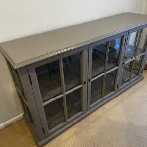 Matte Grey cabinet, Glass Shelves Country Cottage, side buffet 