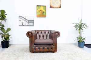 FREE DELIVERY-BEAUTIFUL GENUINE LEATHER CHESTERFIELD TUB CHAIR