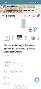 Second hand Billi Instant Boiling & Still Water Systemwith Chrome tap