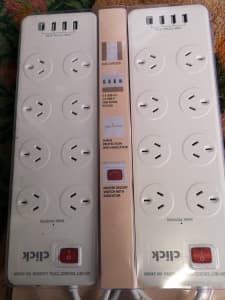 2x 8 outlet powerboard w 3x USB-A 1xUSB-C Surge protection up to 22W