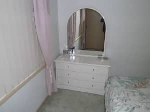 White lacquered bedroom Dresser and matching Side table