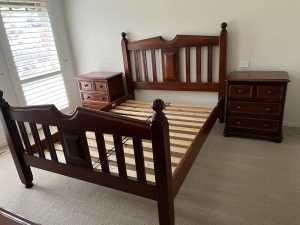 Queen bed frame with matching bedside tables