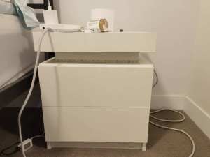 White bedside table 1 year old