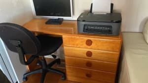 Desk, chair and monitor