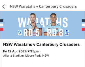 NSW Waratahs vs Canterbury Crusaders (x5)