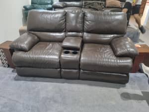 Leather brown 2 and 3 seater electric recliner couches