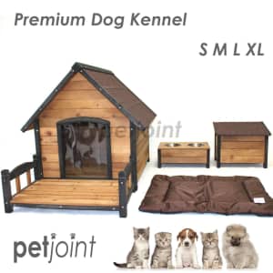 Wooden Pet Puppy Dog Kennel House Timber Log Home Indoor Outdoor