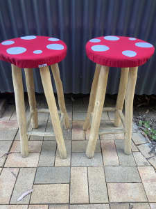 Toadstools mushroom teak wood bar stool