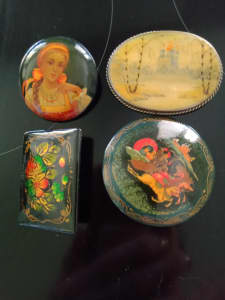 Made in USSR. - Vintage Hand Painted Palekh Brooches