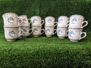Collectible Vintage Rare 12 Moonlight Stoneware Goose Geese Duck Cups
