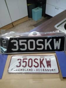Qld slimline number plates (Shane Keith Warne) 350 SKW, plus 3rd plate