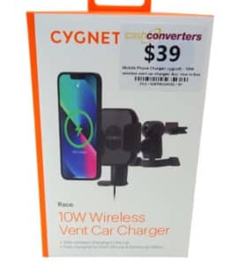 Cygnett 10W Wireless Vent Car Charger Black (028700224582)