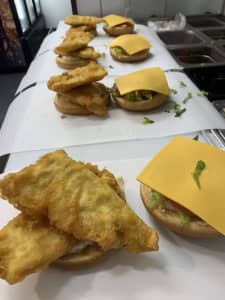 Fish and chips , hamburgers souvlaki