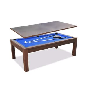 A pool table that converts to an elegant dining table