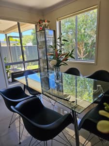 6 seater glass dining table and bucket chairs for sale