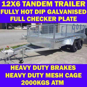 12x6 galvanised tandem box trailer with cage 70x50mm chassis