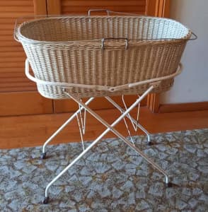 Antique 1960s Baby Bassinet - Woven rattan-wicker