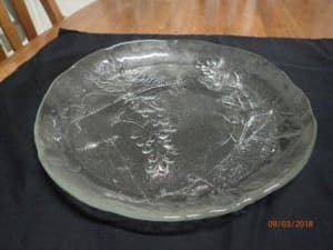 Large Glass Serving Platter with Fruit Stem Pattern