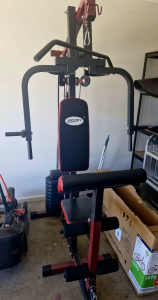 HOME Gym set up, bike, weights, step machine