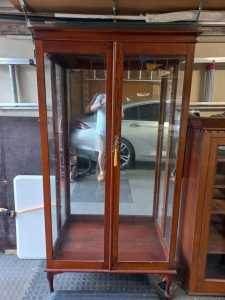 Antique Display Cabinet With Mirror Back and Glass Shelves