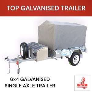 6x4 Trailer Single Axle Galvanised Trailer Cage 900mm, Cover, Toolbox