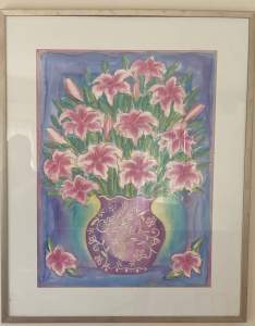 Original Watercolour Artwork -Pink Flowers in Vase