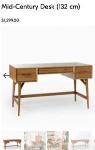 WEST ELM Mid Century modern large desk solid wood ACORN Was $1,499