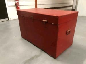 Vintage red wooden box blanket box coffee table trunk