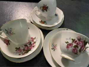 3 Vintage Cup Saucer and Plate Sets - Price for all