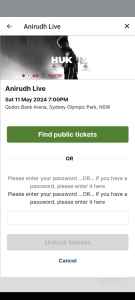 2x Anirudh Front GA Standing tickets (Hukum Standing)