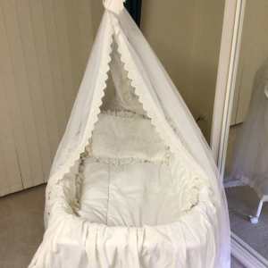 BABY BASSINET WITH BEDDING, AS PER PHOTOS