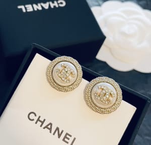 Chanel Fashion Jewellery/ CC Stud Earrings/ Metal, Diamante & Pearl
