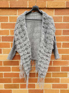 Unique Knitted Cardigan in Grey, with frayed hem