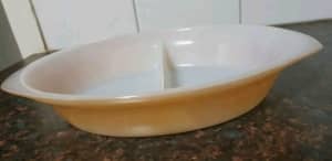 Vintage Milk Glass Agee Pyrex Divided Casserole Dish