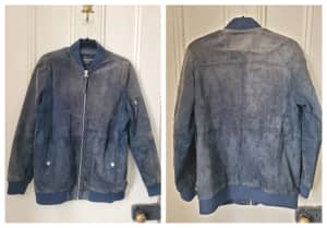 *Clean Required* Obey Men Blue Suede Leather Bomber Varsity Jacket S