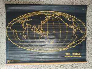 Vintage world map wall hanging, double sided