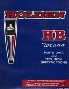 Holden HB Torana Parts Data & Technical Specifications Book
