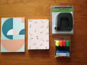 Various Journals / Hole Punches / Highlighters - NEW - ($1 - $2)