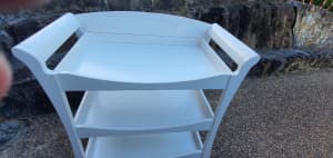 Baby change table - white wood sleigh change table with 2 shelves