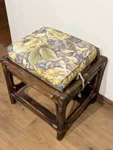 Vintage padded cane stool with original cushion 46cm h.