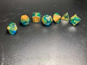 Resin dice, blue and gold 7 set