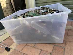 Large box of audio and electronic components