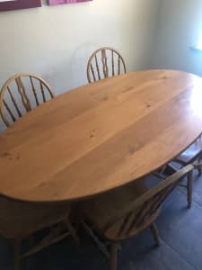 Oval Pine dining room table twin pedestal