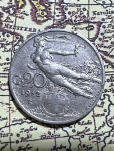 1912 ROME 20 Centesimi Coin - Vittorio Emanuele III - XF45