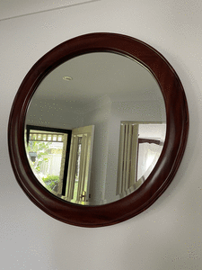Large Round Mirror in Timber Frame