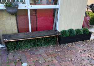 Outdoor seat & wooden planter box selling as lot