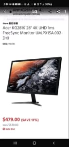 Acer 28 gaming monitor 